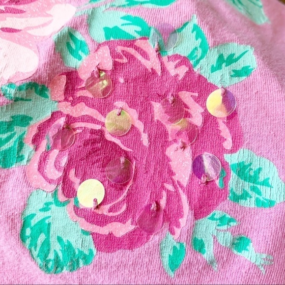 Sonoma  “Life is Beautiful “Floral Sequins Pink Tee. Size 6 - Picture 5 of 5